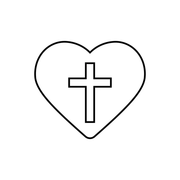 Cross Heart Christian Icon Line Style — Vettoriale Stock