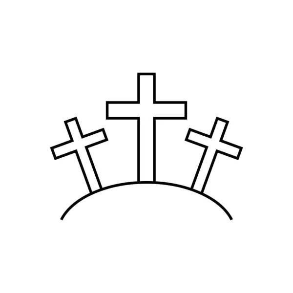 Christian Icon Three Cross Line Style — Vector de stock