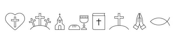 Christian Line Icon Set Simple Design — Stockvektor