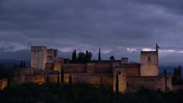 Alhambra gece görünümü — Stok video