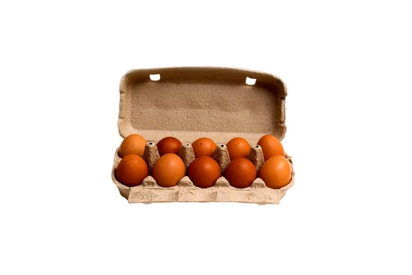 Huevo Una Caja Huevos Pollo Caja Cartón Aislados Sobre Fondo —  Fotos de Stock