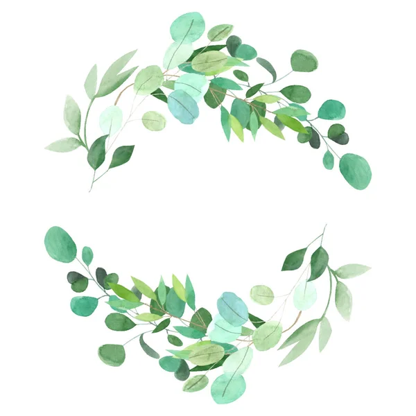 Aquarell Rahmen Aus Blüten Und Blättern Auf Weißem Hintergrund — Stockfoto