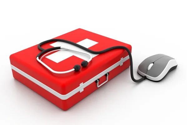 First aid kit and computer mouse — Stock Photo, Image
