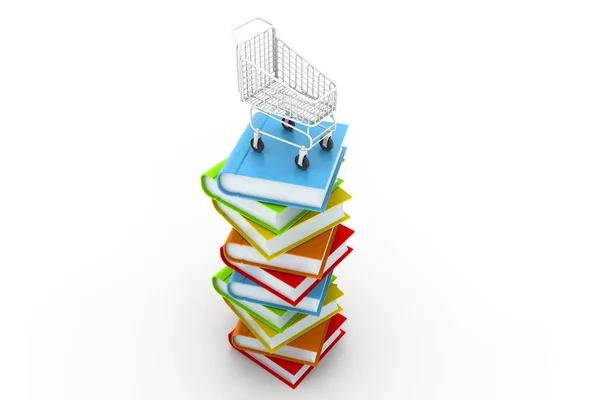 Stapel van kleurrijke boeken en trolley koffer — Stockfoto