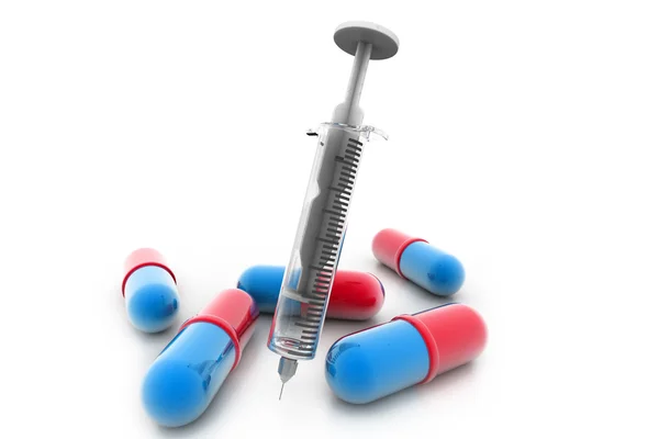 Capsule and tablet with syringe — Stock Photo, Image