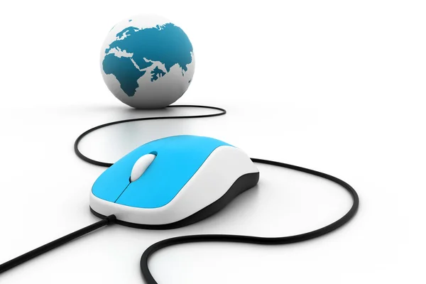 Computer mouse connected to a globe — Stock Photo, Image