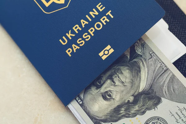 Ukrainian Passport Contains Dollars Airline Tickets Travel Business Concept Royalty Free Stock Images