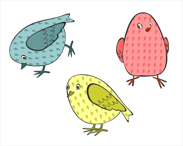 Τρία μικρά χρωματιστά πουλιά — Διανυσματικό Αρχείο