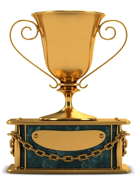 Gold cup standing on the marble stand — Stock Photo, Image