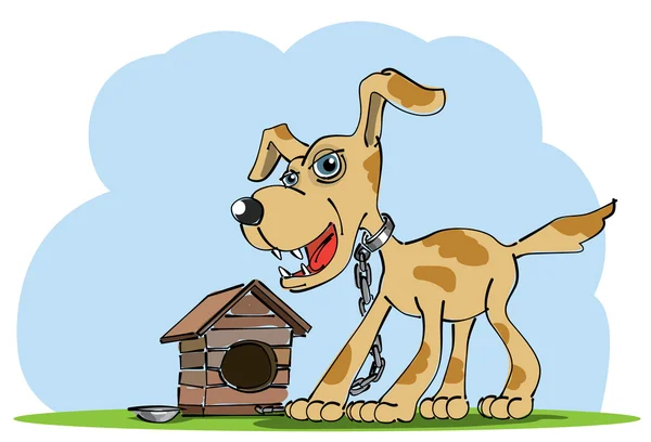 O cão de guarda está perto da casa dele. Ilustração vetorial — Vetor de Stock