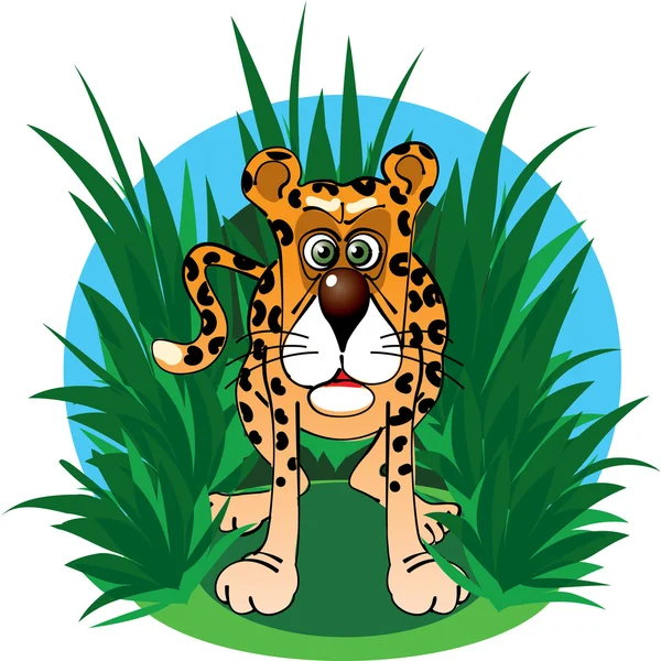 Забавный ягуар в джунглях. Векторная иллюстрация — стоковый вектор