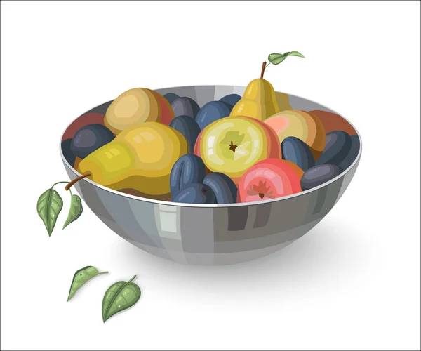 Gyümölcsökkel, elszigetelt fehér tál — Stock Vector