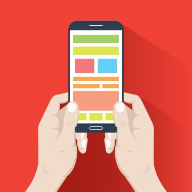 Smartphone ellerinde. düz tasarım