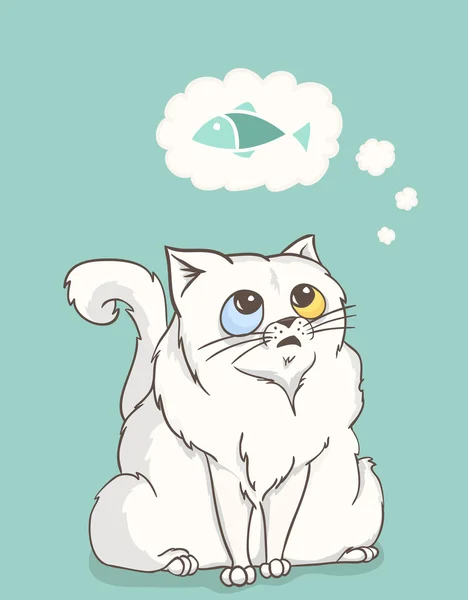 Angora gato sueño con pescado — Vector de stock