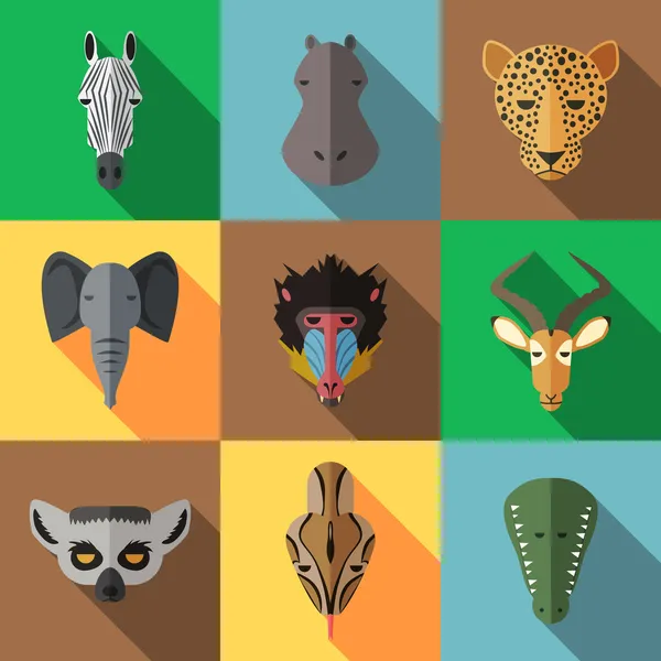 Set de retratos de animales con diseño plano — Vector de stock