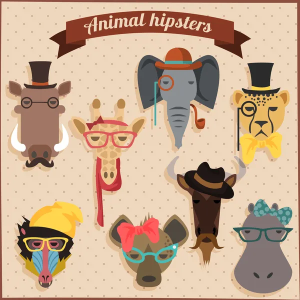 Schattig mode hipster Afrikaanse dieren — Stockvector