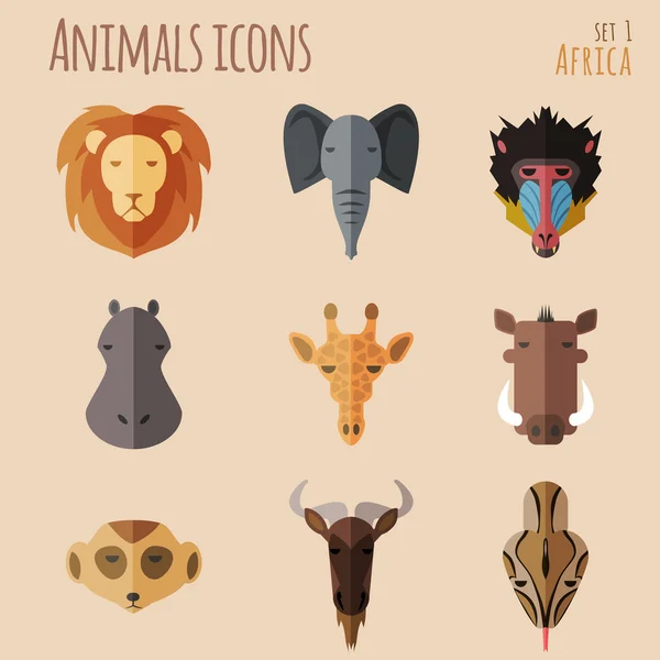 African Animal Portrait Set with Flat Design Stock Illustration