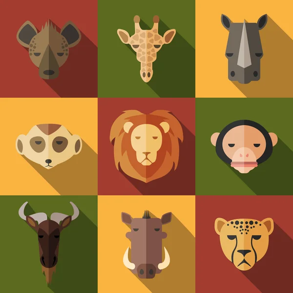 Set de retratos de animales con diseño plano — Vector de stock