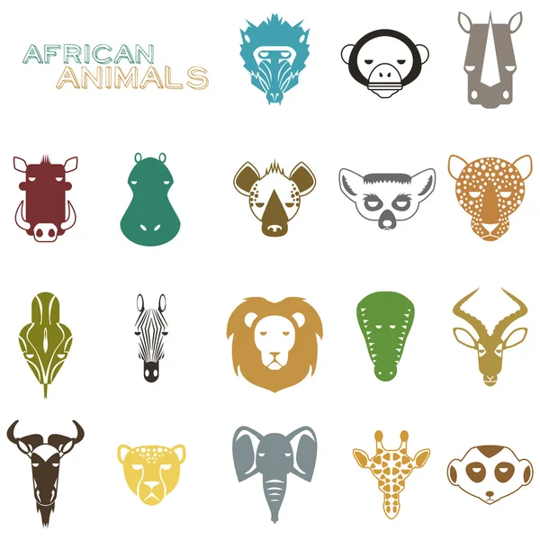 Afrikaanse dieren gekleurde pictogrammen — Stockvector