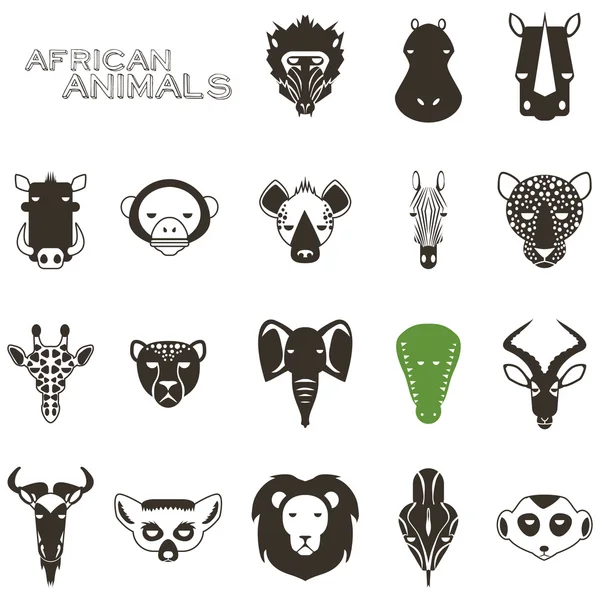 Afrikanische Animal Black Icons — Stockvektor