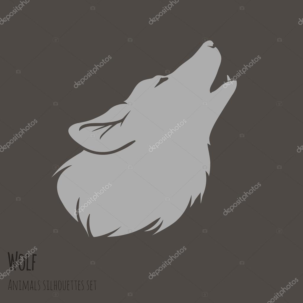 Grey Wolf Silhouette on brown background. vector illustration