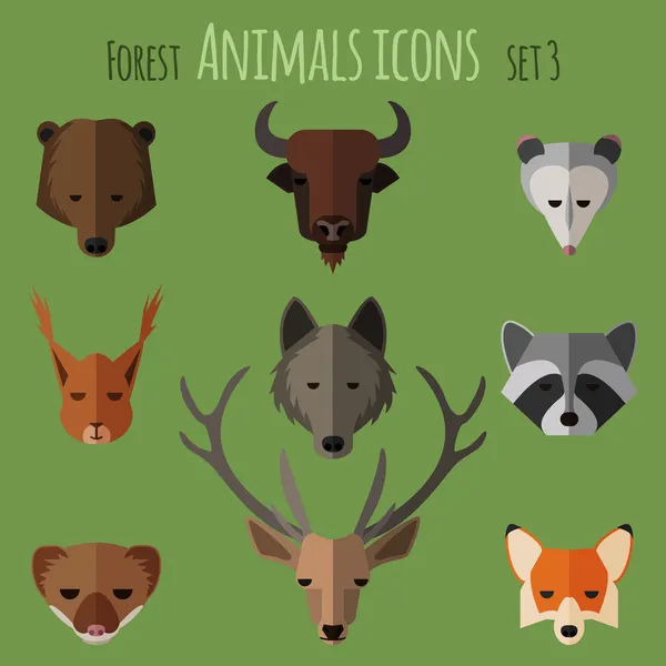 Animales del bosque iconos planos. Conjunto 1 — Vector de stock