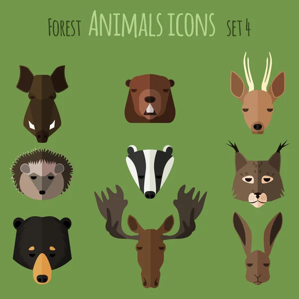 Animali della foresta icone piatte. Set 2 — Vettoriale Stock