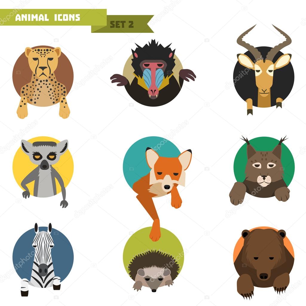 Animal avatars set with flat design. Vector Illustration