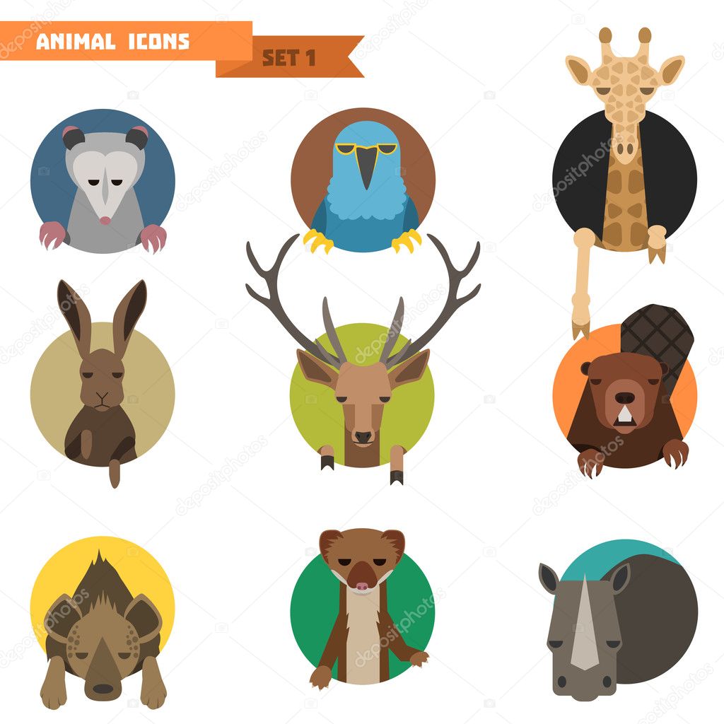 Animal avatars set with flat design. Vector Illustration