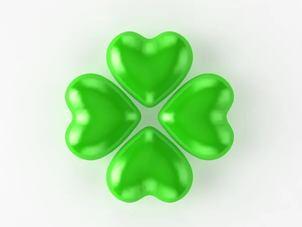 Zöld szív 4 levél lóhere fehér Stock Kép