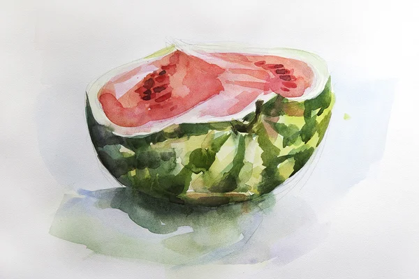 Aquarellzeichnung einer Wassermelone — Stockfoto