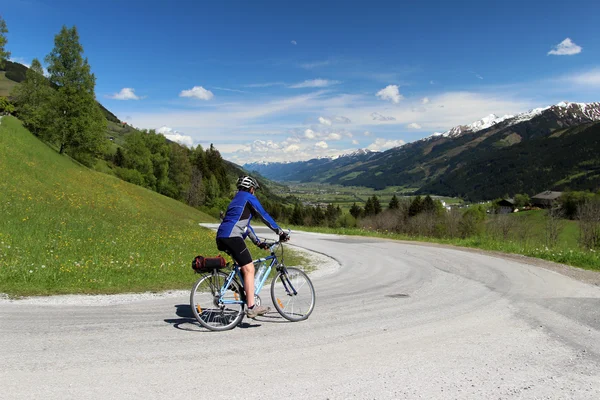 Ciclista nelle Alpi Foto Stock