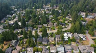 Vancouver yakınlarındaki zengin evler ve yeşil ağaçların en tepedeki manzarası.