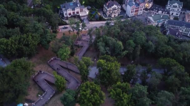 Descent Andreevsky Street Kyiv Clear Weather Bird Eye View — Stock Video