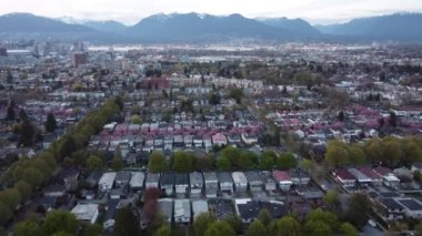 Vancouver 'daki körfez manzaralı küçük evlere hava bakış açısı