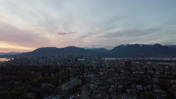 Voe Sobre Vancouver Durante Pôr Sol Incrível Com Vista Centro — Vídeo de Stock