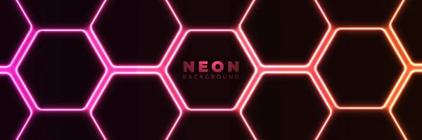 Neon Bakgrund Abstrakt Glödande Banner Med Blå Lila Neon Pilar — Stock vektor