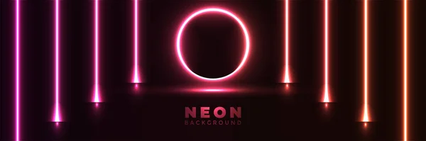 Neonové Pozadí Abstraktní Zářící Prapor Modrými Fialovými Neonovými Šípy Tech — Stockový vektor