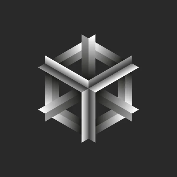 立方体标志的技术标志 交叉梯度灰白色角落 立方三维金属结构从一个角度剖面 — 图库矢量图片