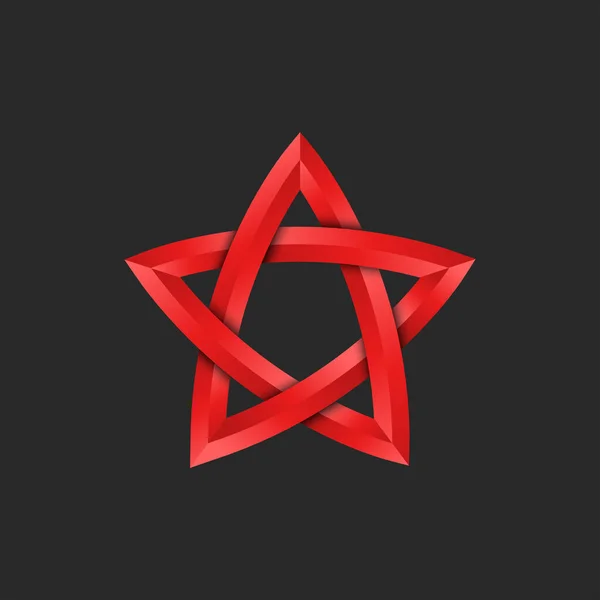 赤い星のロゴ3D形状 Tシャツの上に影 若者の創造的なプリントとグラデーションファセットラインから指摘した五角形の幾何学的形状 — ストックベクタ