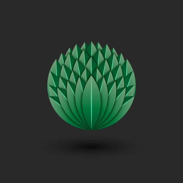 多くの葉の交換3Dロゴ 影の植物のシンボルと緑の葉の層の複雑な形状 円形の花弁の体積層を持つ創造的な花 — ストックベクタ