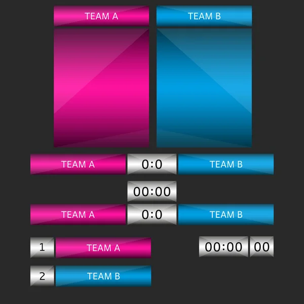 Juego Maquetas Tablero Puntuación Elementos Diseño Para Juego Equipo Deportivo — Vector de stock