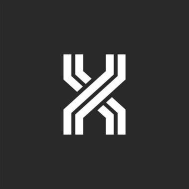 Monogram letter X logo, black and white two crossing parallel lines design