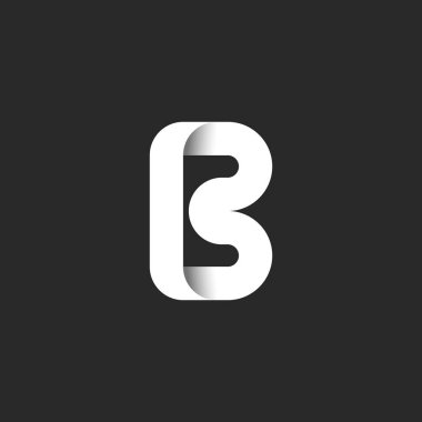 Monogram logosu B kalın harfler, gölgeli 3D efekt sonsuz beyaz çizgi kimlik sembolü, yaratıcı siyah beyaz tipografik minimal tasarım.