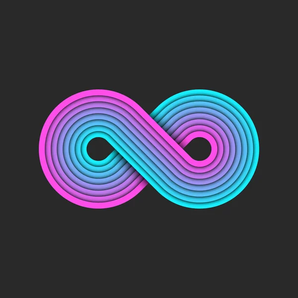 Infinity Logo Cyberpunk Endless Symbol Pink Blue Gradient Overlapping Multilayer — Stockvektor