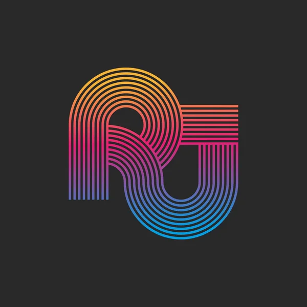 连在一起的字母Rj或Jr标志的首字母缩写 平行线条平顺的排字设计 两个编织字母R和J时尚色彩的渐变 — 图库矢量图片