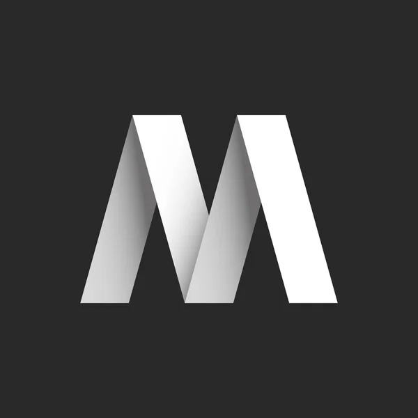 文字Mの3Dロゴ 壊れたラインシンボルデザインのアイデア 紙カットリボン黒と白のグラデーション 創造的なアイデンティティファッションサロンジグザグエンブレム — ストックベクタ