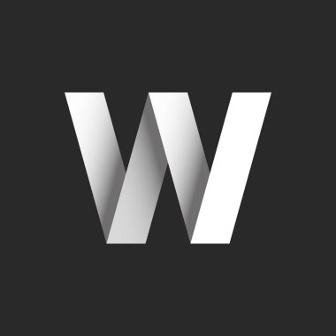 Monogram kalın harf W 3D logo, kırık çizgi sembolü tasarım fikri, kağıt kesiği kurdeleler siyah beyaz gradyan, yaratıcı kimlik moda salonu zigzag amblemi.