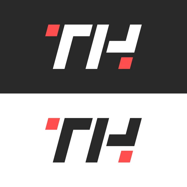 Th或Ht字母首字母标识斜体字体扁平风格 用红色正方形几何形状连接两个黑白字母标识T和H — 图库矢量图片