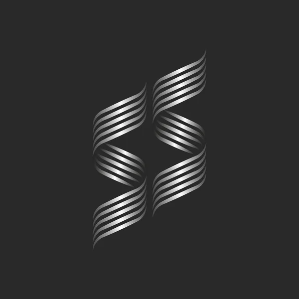 初期のSsロゴ2文字Sのブティックのための創造的なエンブレム 金属グラデーションの平行線 結婚式の招待状のための創造的なロゴタイプ — ストックベクタ